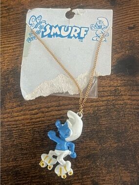 Smurf Roller Skate Pendant Necklace in Blue & White